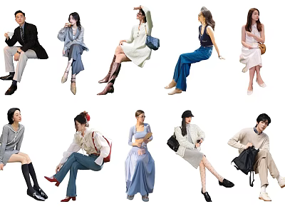 Multiple People in Various Stylish Outfits and Different Poses 3d model
