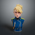 Woman with Blonde Spiky Hair in Blue Uniform with Yellow Epaulets Gold Tassel Bust Sculpture