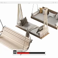 Wooden Hanging Outdoor Chair And Bench With Comfortable Cushions And Pillows