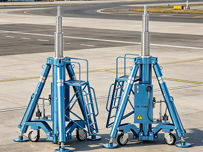 Blue Mobile Industrial Lifting Platforms With Wheeled Base And Metal Structure 3d model