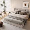 Modern Double Bed With Upholstered Headboard Soft Pillows And Nightstand In Bedroom Interior