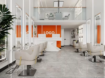 Modern Beauty Hair Salon Interior With Styling Chairs Mirrors And Reception Area 3d model