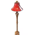 Tech Exhibition Hall Showcasing Red Lampshade Floor Lamp With Golden Decorative Pole