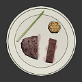 Raw Tuna Fish Sashimi Slices on White Plate With Fresh Asparagus and Garlic
