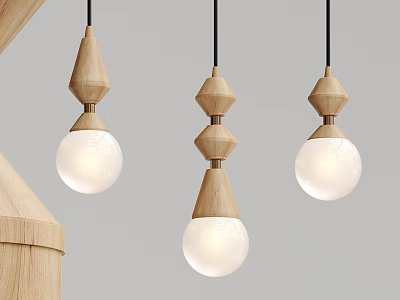 Modern Wooden Pendant Light Design With Globular Glass Shades And Three Hanging Arrangement 3d model