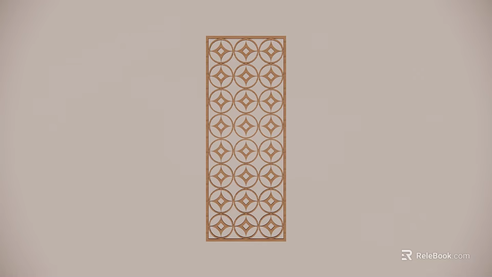 Wooden Room Divider with Geometric Circular and Star Shaped Patterns Rectangular Design 3d model