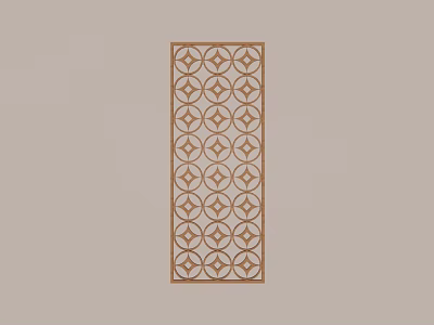 Wooden Room Divider with Geometric Circular and Star Shaped Patterns Rectangular Design 3d model