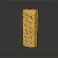 Golden Yellow Rectangular Biscuit with Holes on Surface Placed on Black Background with Reflection 3d model