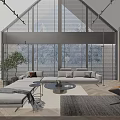 Modern Large Sectional Sofa And Round Coffee Table Set For Bright Spacious Loft Living Room