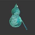 Green Gourd Shaped Carved Sculpture With Cloud Patterns And Blue Rope Tassel