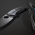 Modern Folding Knives With Blue Accents And Metal Construction Sharp Blade