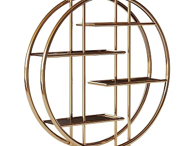 Circular Gold Metal Display Shelf with Multiple Horizontal Shelves for Home Decor 3d model