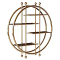 Circular Gold Metal Display Shelf with Multiple Horizontal Shelves for Home Decor