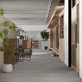 Modern Interior Space With Green Plants Wooden Furniture And Glass Partitions