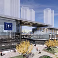 Modern Commercial Landscape With Contemporary Glass Facade Building Green Lawn Shrubs And Trees