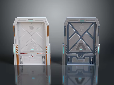 Sci Fi Style Two Colored White And Gray Panels With Geometric Patterns And LED Lights 3d model