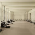 Spacious Gym Interior With Various Fitness Equipment And Large Windows
