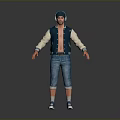 3D Model Male Character Wearing Blue Beanie White Blue Open Jacket Denim Shorts Blue Sneakers