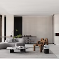 Modern Living Room Interior With Gray Sofa Brown Chairs Round Coffee Table Rug And Plants