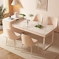 Light Colored Modern Dining Table Set With Glass Top Four Chairs And Sideboard Decor