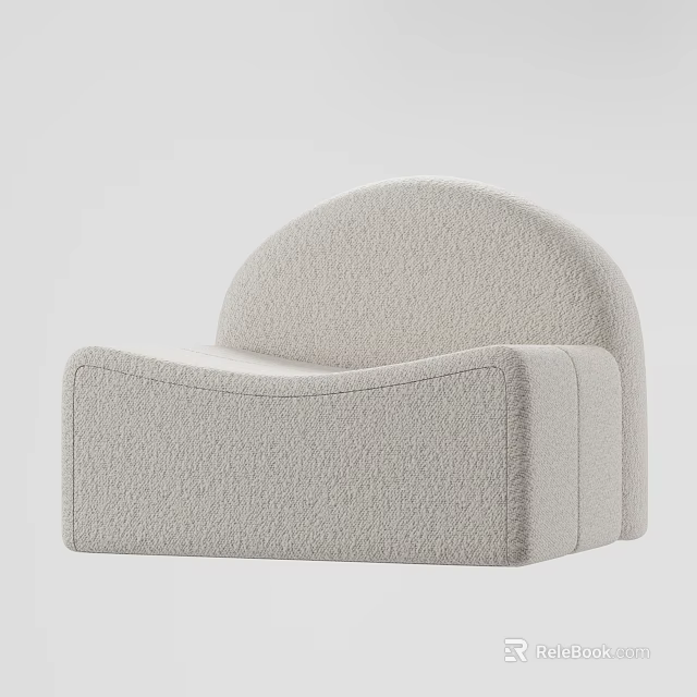 Modern Single Sofa in Light Gray with Curved Backrest and Plush Fabric 3d model 