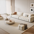 Cream Style Sofa Coffee Table Combination Lazy Sofa Stool Green Plant Hanging Picture 3d model