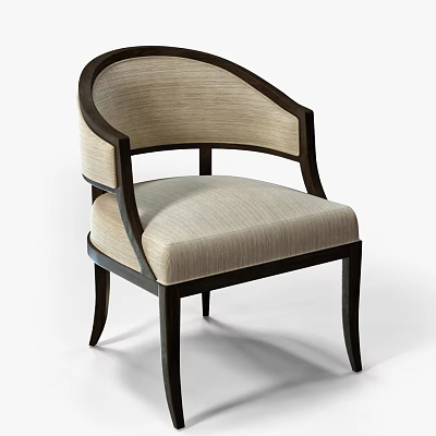 Modern Single Sofa With Curved Back Beige Fabric And Dark Wooden Frame 3d model