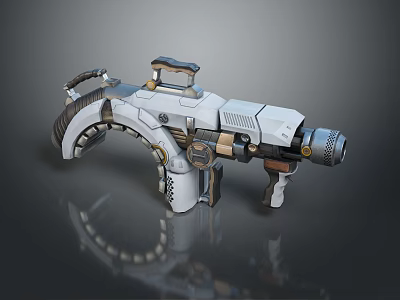 Futuristic Sci Fi Gun With Detailed Metallic Design And White Gray Mechanical Structure 3d model