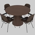 Modern Round Wooden Dining Table Set With Four Leather Chairs And Metal Frames