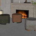 Single Sofas in Green Brown Gray Velvet with Metal Base by Fireplace and Plants