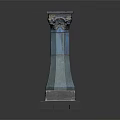 Ornate Architectural Blue Pillar with Intricate Carvings and Square Base Design