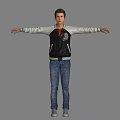 Man Wearing Black and White Jacket Orange T-shirt and Blue Jeans with Arms Outstretched 3d model