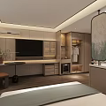 Modern Hotel Guest Room Interior With Wooden Furniture TV Desk And Decorative Painting