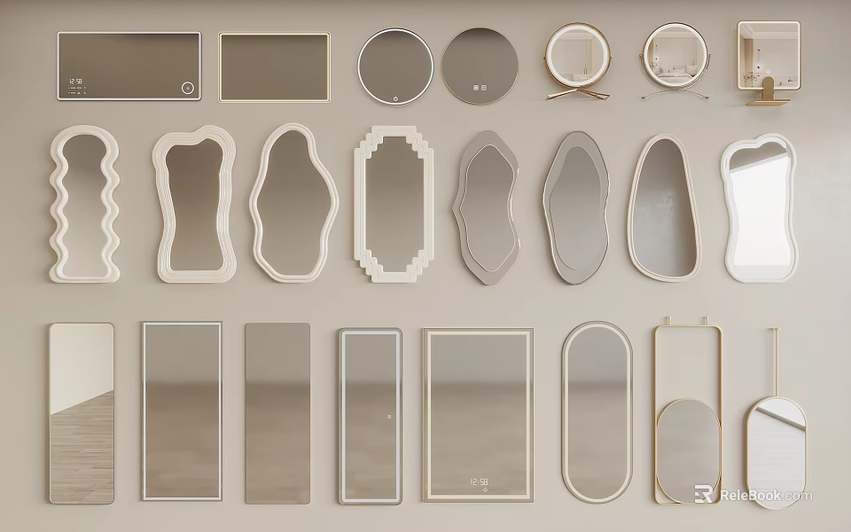 Various Decorative Mirrors With Different Shapes And Frame Styles For Home Interior 3d model