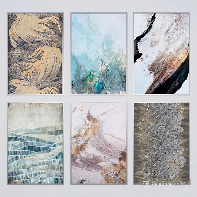 Framed Wall Art with Abstract Wave Patterns and Textured Designs for Modern Interior Decor 3d model