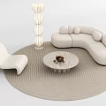 Modern Curved Sofa And Coffee Table Set With Round Rug Accent Chair And Floor Lamp
