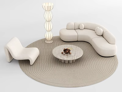 Modern Curved Sofa And Coffee Table Set With Round Rug Accent Chair And Floor Lamp 3d model