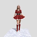 Woman In Red Christmas Dress With White Trim Black Belt And Hood