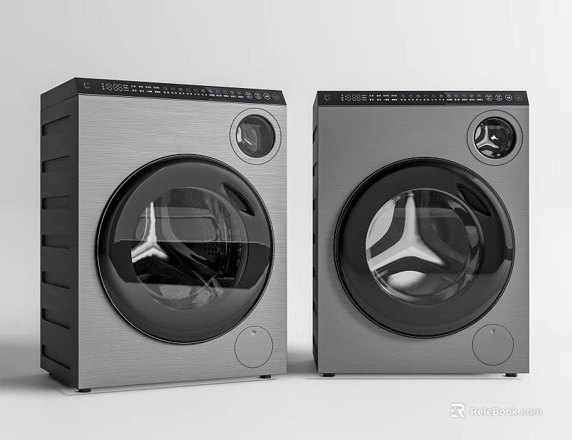 Two Modern Front Loading Washing Machines With Sleek Design And Control Panel 3d model 