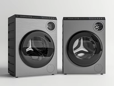 Two Modern Front Loading Washing Machines With Sleek Design And Control Panel 3d model