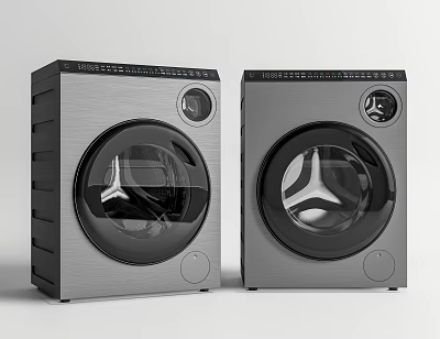 Two Modern Front Loading Washing Machines With Sleek Design And Control Panel 3d model