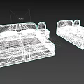 Wooden Double Bed With Red Striped Mattress And Bedside Tables For Bedroom