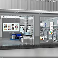 Bright Retail Store In Shopping Mall With Glass Windows Display Racks Glasses And Counter