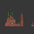 Russian Orthodox Church Architectural Model With Green Domes And Red Brick