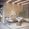 Modern Casual Sofa Set With Two Chairs Metal Frame Wooden Coffee Table And Green Plant
