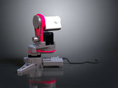Computer Robotic Arm With Red And Silver Design Base And Cable Components 3d model