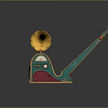Vintage Phonograph With Golden Horn Teal Body And Decorative Details