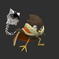Cartoon Bird Game Movie Character With Brown Feathers Cape Yellow Legs And Mechanical Cat Chain
