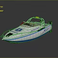 White Yacht With Blue Stripes And Branding Elements 3d model