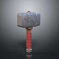 Industrial Metal Head Weapon Hammer With Red Wooden Handle And Bolted Design